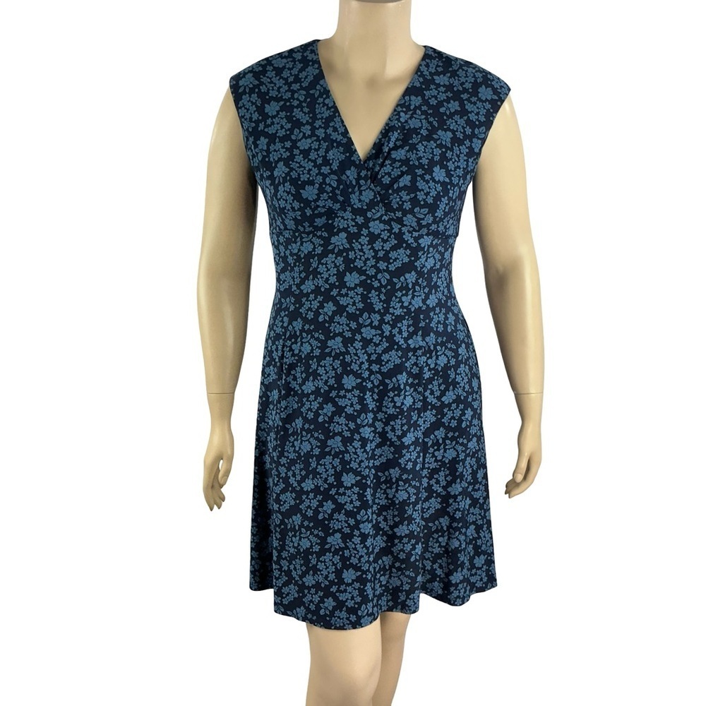 Chaps Floral Fit And Flare Mini Dress Blue Sleeveless Casual Size L